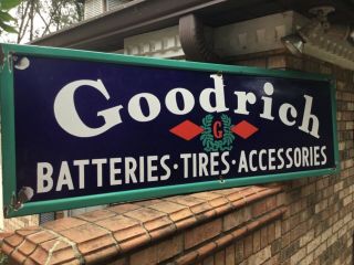 1940’s Vintage Goodrich Tires Porcelain Sign - Great Colors & Size 10