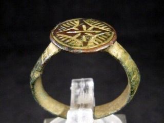 Crusader Bronze Ring With Cross On The Top,  As Found,