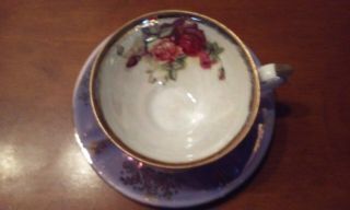 Royal Halsey Cup & Saucer Purple with Gold Trim & Pink & Red Roses 2