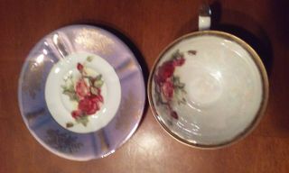 Royal Halsey Cup & Saucer Purple with Gold Trim & Pink & Red Roses 3