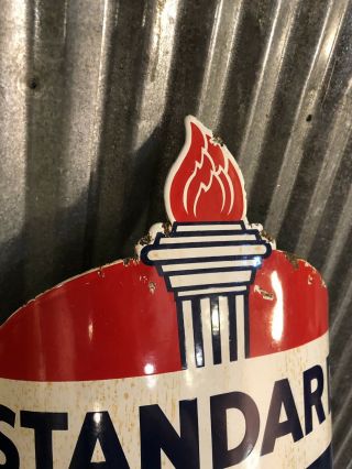 STANDARD OIL COMPANY porcelain sign vintage flame Visible gas pump plate Curved 3
