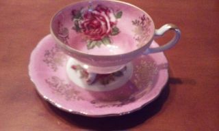 Royal Halsey Cup & Saucer (pink With Red Rose)