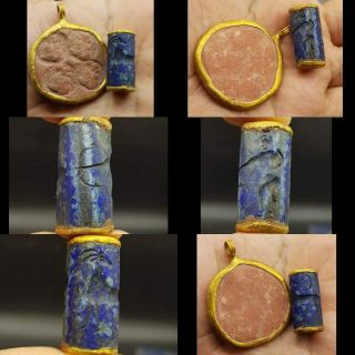 Lapis Lazuli Intaglio Stone Old Bead & Old Terracotta Pendant 26