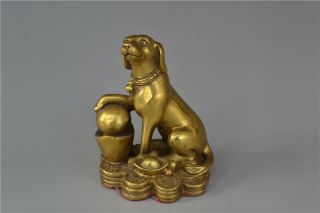 Old Chinese Pure Copper Hand - Made Zodiac Dog Statue Rn