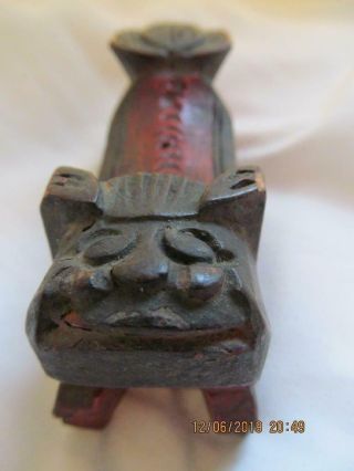 Antique Chinese Or Japanese Foo Dog Lion Hand Carved Wood Knife Or Brush Rest