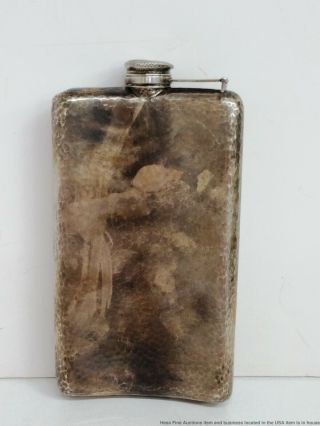 Largest Sterling Silver Arts Crafts Hand Hammered Liquor Hip Flask 1 Pint DFC 2