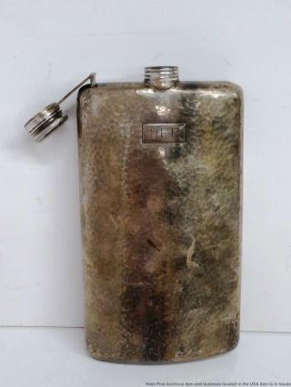 Largest Sterling Silver Arts Crafts Hand Hammered Liquor Hip Flask 1 Pint DFC 4