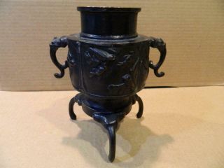 Cast Iron Incense Burner 3 Elephant Trunk Legs & 2 Handles Antique 2