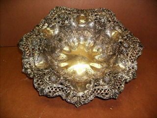 Ornate Antique Victorian Sterling Silver Repousse Bowl - Floral - 13 - 1/8 "
