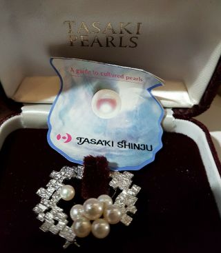 Rare Tasaki Shinju Sterling Silver Japanese Cultured Pearl Pin 1 1/2 inches 9.  5G 2