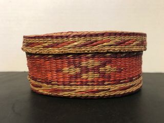 Vintage Chinese Woven Wicker Basket with Lid Oval Great Colors 2