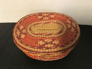 Vintage Chinese Woven Wicker Basket with Lid Oval Great Colors 3