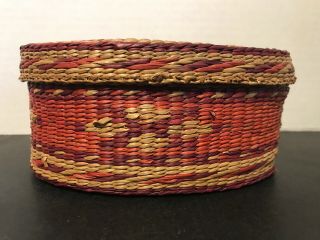 Vintage Chinese Woven Wicker Basket with Lid Oval Great Colors 4