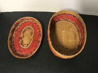 Vintage Chinese Woven Wicker Basket with Lid Oval Great Colors 5