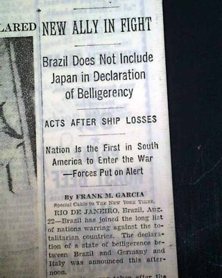 BRAZIL Getulio Vargas Declaration of War on Axis World War II 1942 Old Newspaper 2