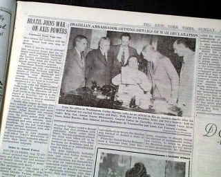 BRAZIL Getulio Vargas Declaration of War on Axis World War II 1942 Old Newspaper 6
