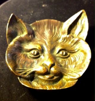 Vintage Bronze Figurative Spoon Rest - Cat Face 3 1/2 Inch