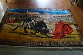 Vintage Spanish Bull Fighting Matador Coliseum Wall Art Tapestry 72 " X 48 Vgc