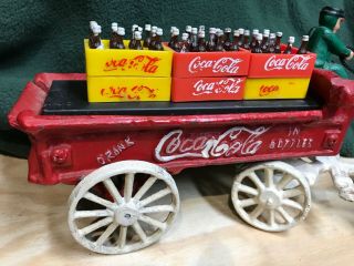 FUN Vintage Cast Iron Coca - Cola Wagon w/ Horses Coke Crates bottles Collectible 4