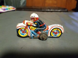 NOMURA FRICTION MILITARY POLICE BIKE MOTOR CYCLE VINTAGE TIN PLATE TOY JAPAN 3