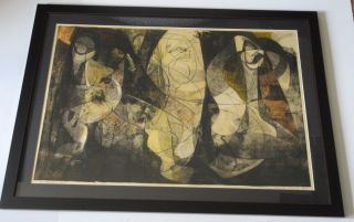 Huge Etching Rare Cubism Signed Abstract Expressionism Mod Vintage Mid Century