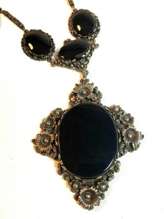 ANTIQUE LARGE PERUZZI STERLING SILVER BLACK ONYX NECKLACE GLASS LINKS FLAPPER 2