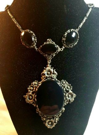 ANTIQUE LARGE PERUZZI STERLING SILVER BLACK ONYX NECKLACE GLASS LINKS FLAPPER 6