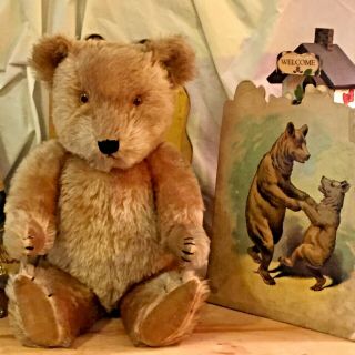 17” Antique Vintage 1950s Chiltern Hugmee Teddy Bear With Side Tag Great Shape