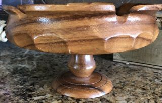 Vintage Wood Wooden Pedestal Cut Out Bowl Platter