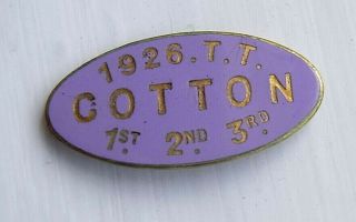 Isle Of Man Tt Cotton 1926 Vintage Badge Stamped