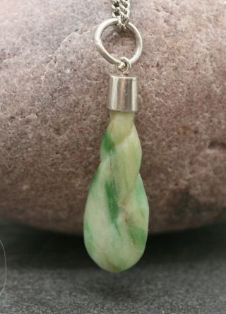 Traditional Chinese Hand Carved Twisted Gourd Green Jade Pendant Circa 1800s