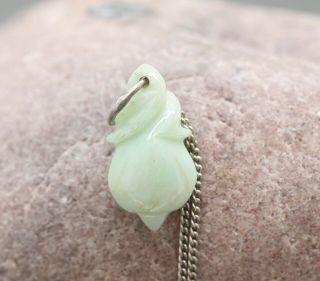 Antique Chinese Hand Carved Jade Pendant & Necklace C1800s
