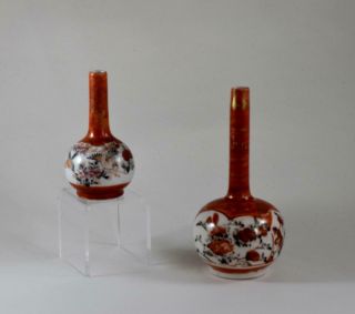 Two Small Antique Japanese Kutani Handpainted Stem Vases