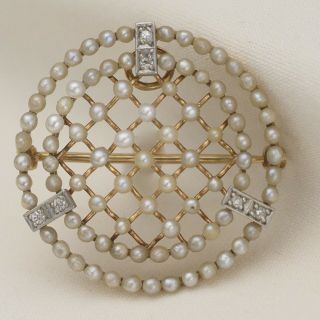 Antique Victorian Edwardian 14k Gold Diamond Pearl Brooch Pin Pendant