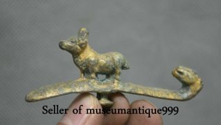 7.  5CM Rare Old China Chinese Bronze Gilt Dynasty Dragon Beast Hook Statue 4