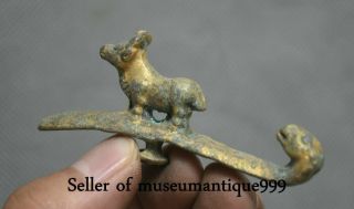 7.  5CM Rare Old China Chinese Bronze Gilt Dynasty Dragon Beast Hook Statue 5