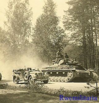 Best German Staff Car & Lkw Truck Passing Pzkw.  Iv Panzer Tank On Road