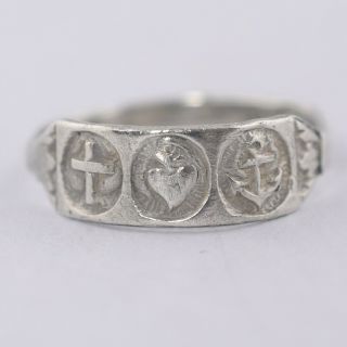 Antique Georgian Sterling Silver Faith Hope and Charity Heart Anchor Sz 5.  5 Ring 4