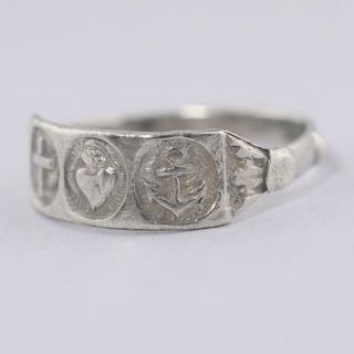 Antique Georgian Sterling Silver Faith Hope and Charity Heart Anchor Sz 5.  5 Ring 5