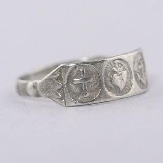 Antique Georgian Sterling Silver Faith Hope and Charity Heart Anchor Sz 5.  5 Ring 9