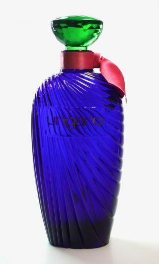 Vtg 1990 Cobalt Blue Glass Ungaro Perfume Bottle Factice Dummy Green Top 14.  25 