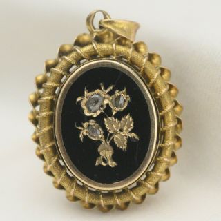 Antique Victorian 14k Gold Rose Cut Diamond Enamel Flower Locket Pendant