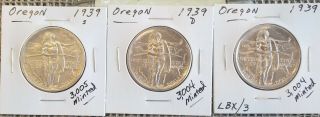1939 P D S Oregon Trail Set Of 3 Commemorative Silver Half Dollars Rare Low
