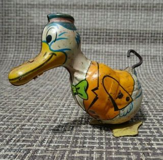 30s J Chein Duck In Orange Sailor Suit Tin Litho Wind - Up Toy -