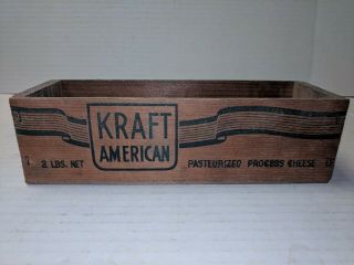 Vtg Kraft Brick American Process Cheese 2 Lbs.  Wooden Box Crate Blue
