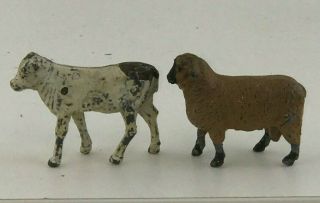 Antique Toy Lead Farm Animals Hills Co Baby Calf & Britain 