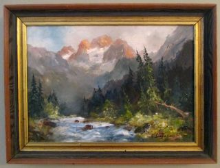 Vintage Gertrude Grigorov Germany German Landscape Oil Painting Mountains Creek