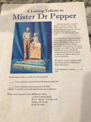 Bronze Statue Of Mr.  Dr.  Pepper,  “Sweet Inspiration” 30/100.  RARE 10