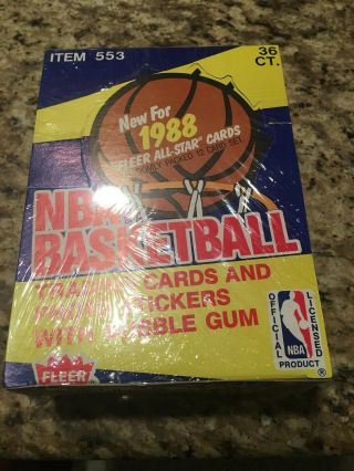1988 Fleer Basketball Box Of 36 Wax Packs And Jordan Rare