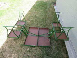 Vintage Green Handy Folding Picnic Table and Chair Set Milwaukee Stamping Co 5